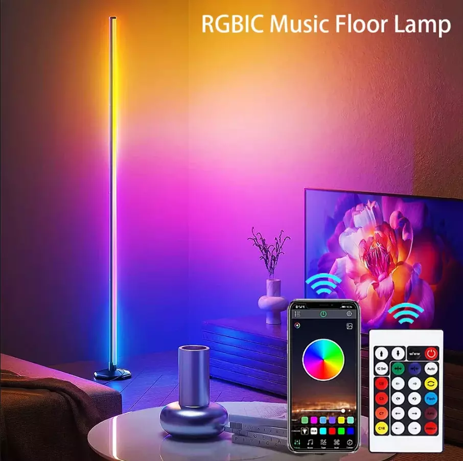 2Pack LED Corner Lamp, 47'' RGB Ambience Lighting,DIY Colors Mood Standing Light with Remote, Music Sync & Timer, Easy Install, Smart lamp for Party Bar Gaming Living Room