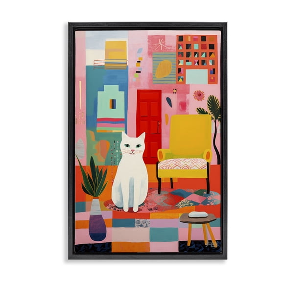 Stupell Industries Bohemian Cat & Eclectic Design Black Floating Frame Canvas Art, 17 x 25, by RB