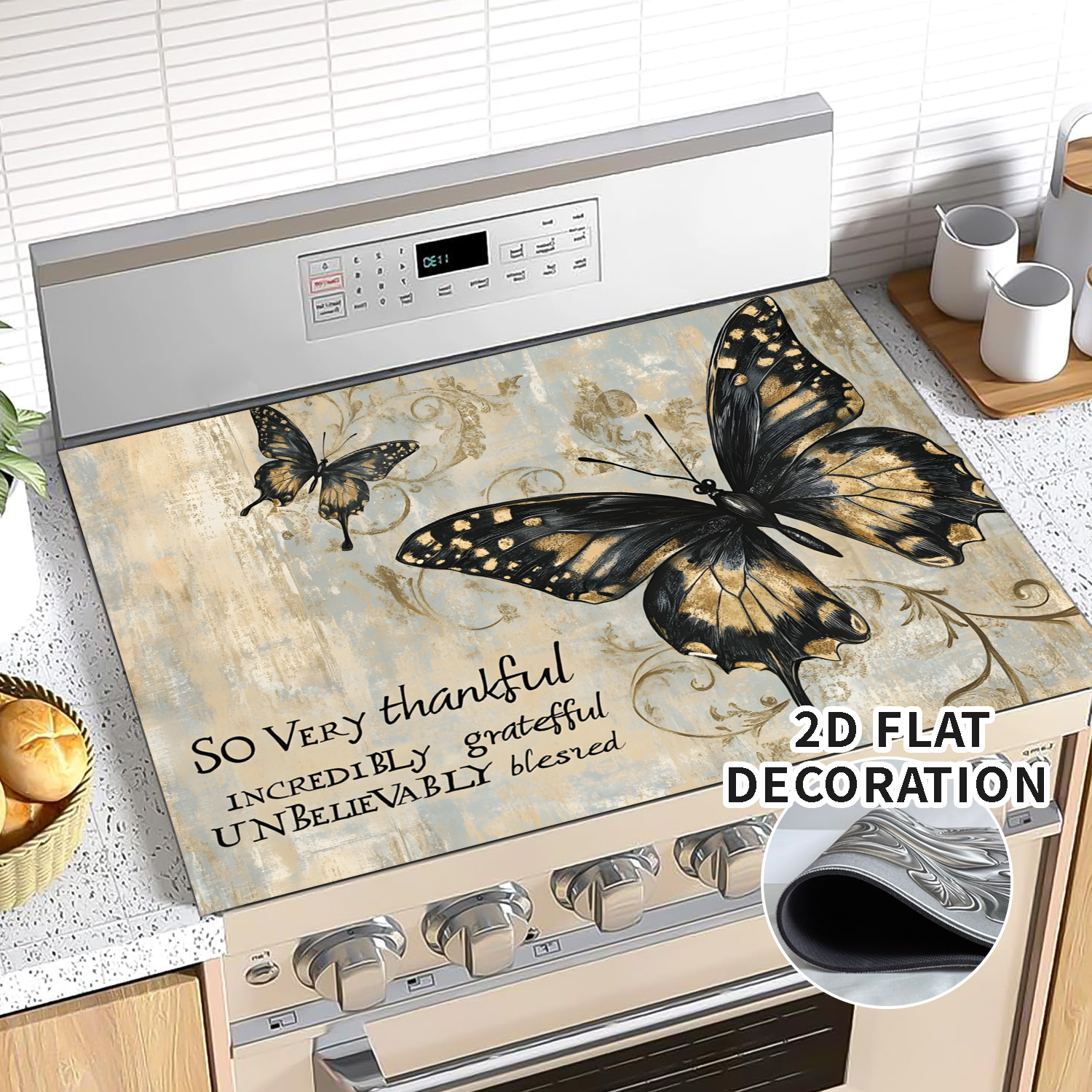 1pc Stove Top Covers for Electric Stove 28 "x 20 ", Butterfly Pattern Heat Resistant Glass Top Stove Cover Protector, Induction Cooktop Protector Stove Top Covers Mat, Prevents Scratching