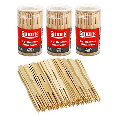 

Gmark Bamboo Forks 3.5 Inch 330pc Mini Food Picks/Bamboo Fruit Picks/Mini Cocktail Forks/Party Forks/Buffet Mini Forks/Two Prongs Cocktail Picks for Appetizer Cocktail Pastry Dessert. GM