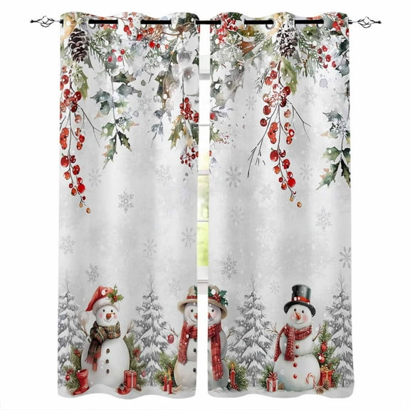 Hokiten Christmas Snowman Blackout Curtains | Light Blocking Print Window Curtains, Xmas Snowflake Berry Botanical Thermal Insulated Window Drapes for Living Room Kitchen Cafe (2 Panels, 84"W x 84"L)