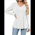 thumbnail image 3 of Blusas de Larga Abullonadas para Mujer, con Cuello en V Plisado, Estilo Túnica de Otoño, Elegantes, Informales, Holgadas, para Verano XXL, 3 of 9