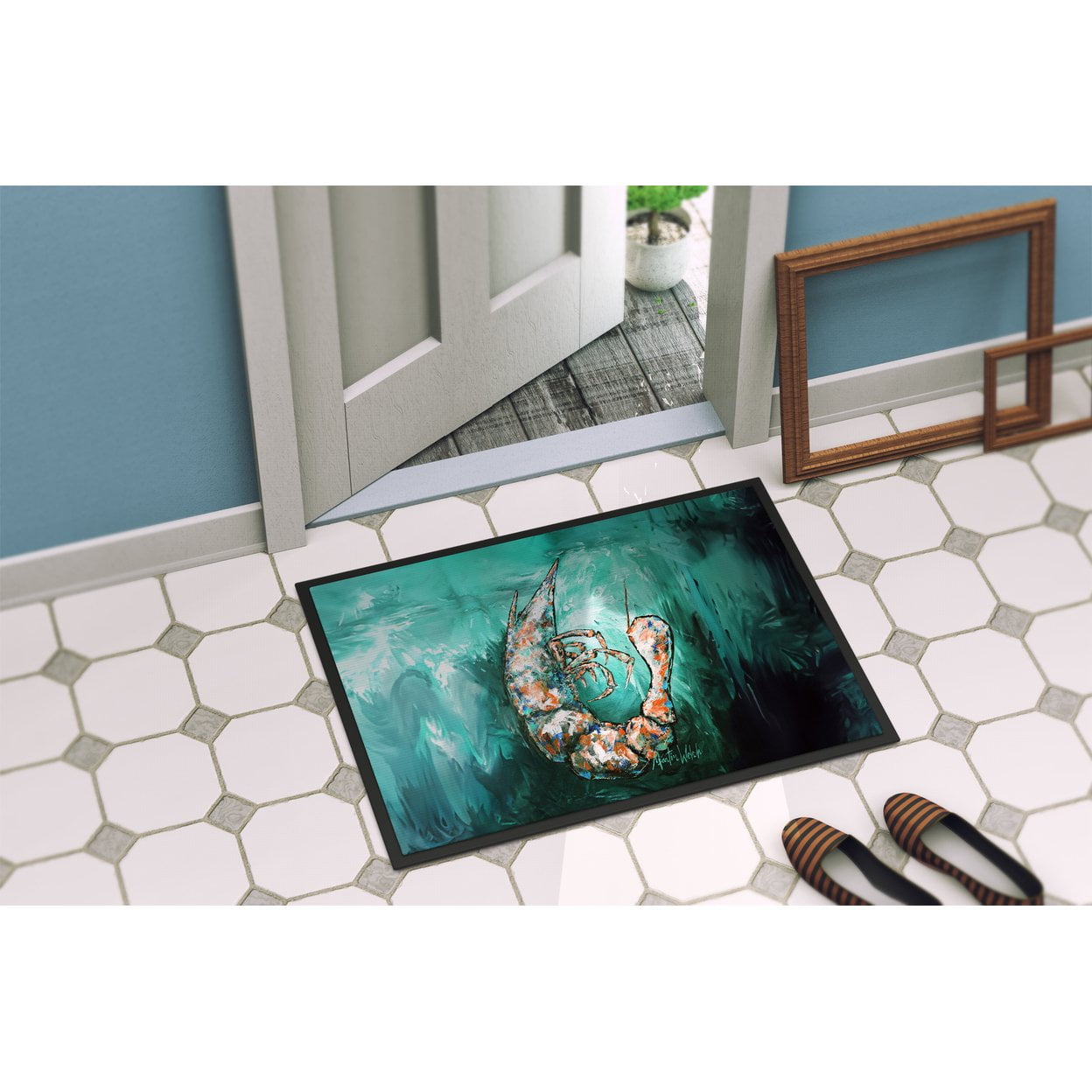 Carolines Treasures MW2005MAT 18 x 27 in. A Touch of Blue Shrimp Doormat