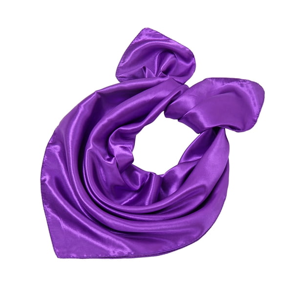 Nvzi Bufanda cuadrada de seda, bufandas de moda, ligeras, pequeñas, de color liso (morado oscuro)
