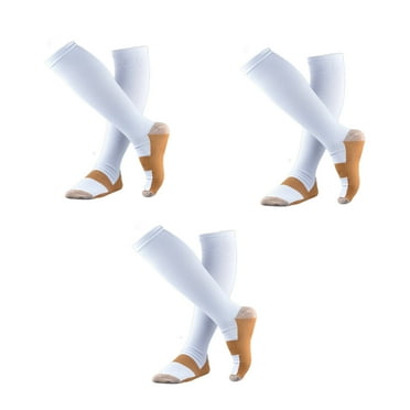 AUQ 3Pcs Compression Socks,Stylish Copper Knee High Socks,Breathable Compression Socks for Men for Sports Recovery,White,L