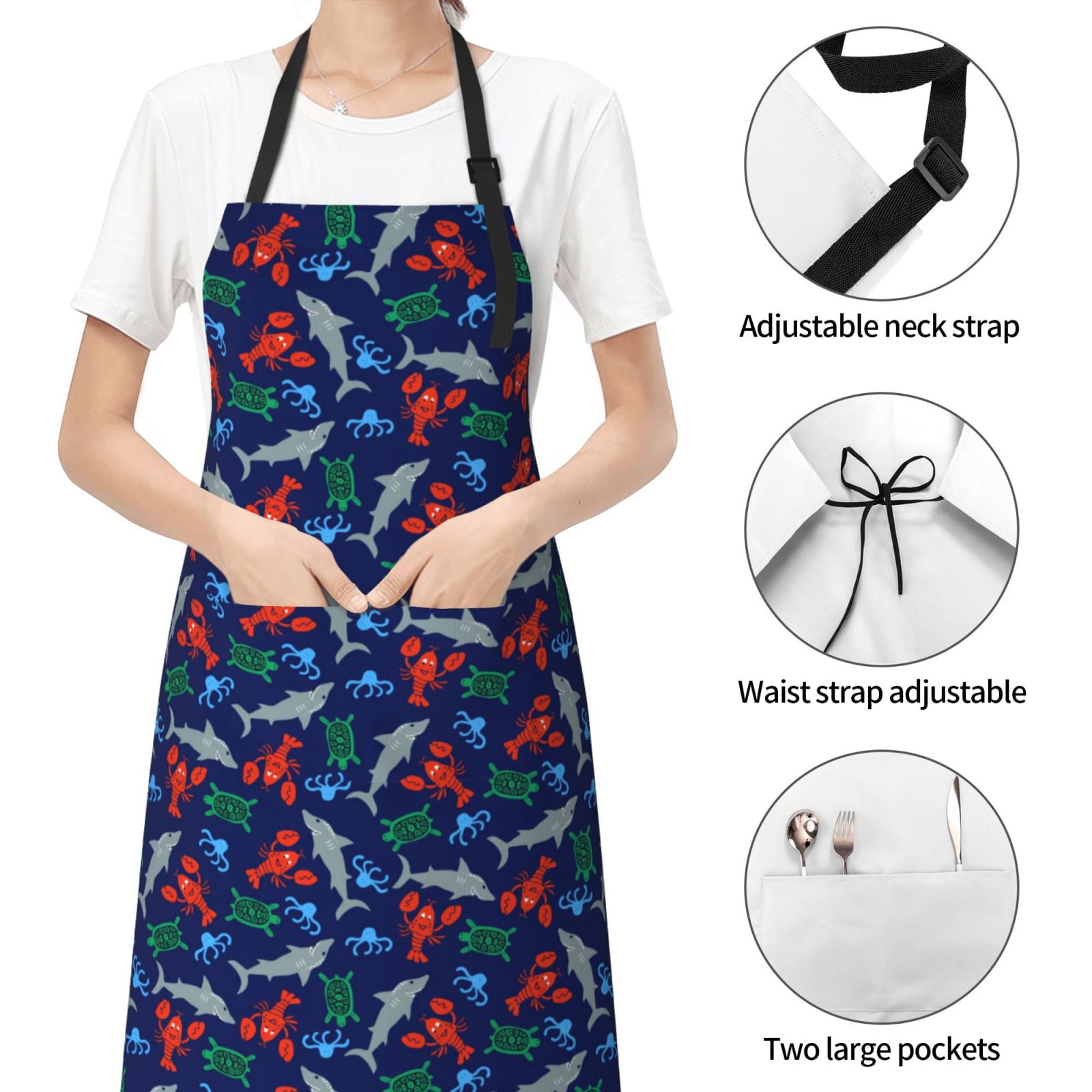 Kdxio Deep Down In The Ocean Apron with Pockets Adjustable Kitchen Aprons for Men Women Waterproof Aprons for Cooking,Drawing,Crafting, Baking Household Cleaning