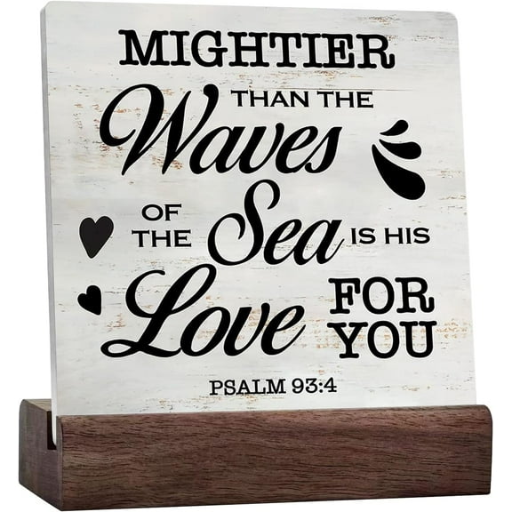 Rustic Religious Mightier Than The Waves Of The Sea Is His Love For You Scripture Sign Christian Home Desk Shelf Decor Ceramic Desk Sign Plaque