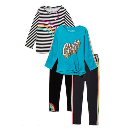 Freestyle Revolution Toddler Girls Mix 'n Match Long Sleeve Tops & Leggings, 4pc Outfit Set (2T-4T)