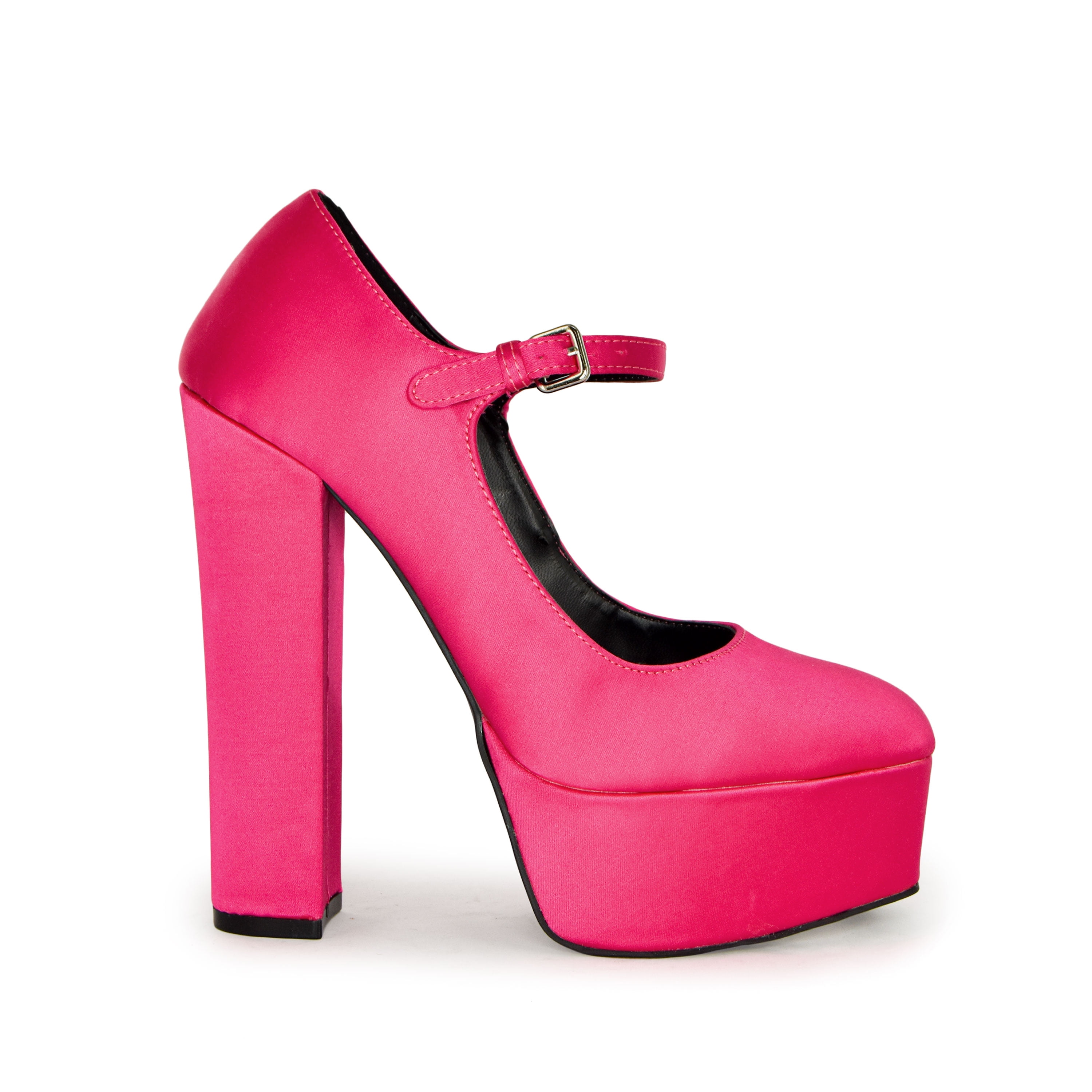 Wild Diva Satin Round Toe Platform Mary Jane Heels (Hot Pink, 6.5