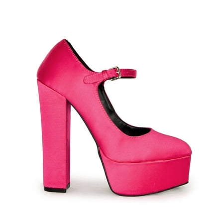 

Wild Diva Satin Round Toe Platform Mary Jane Heels (Hot Pink 10)