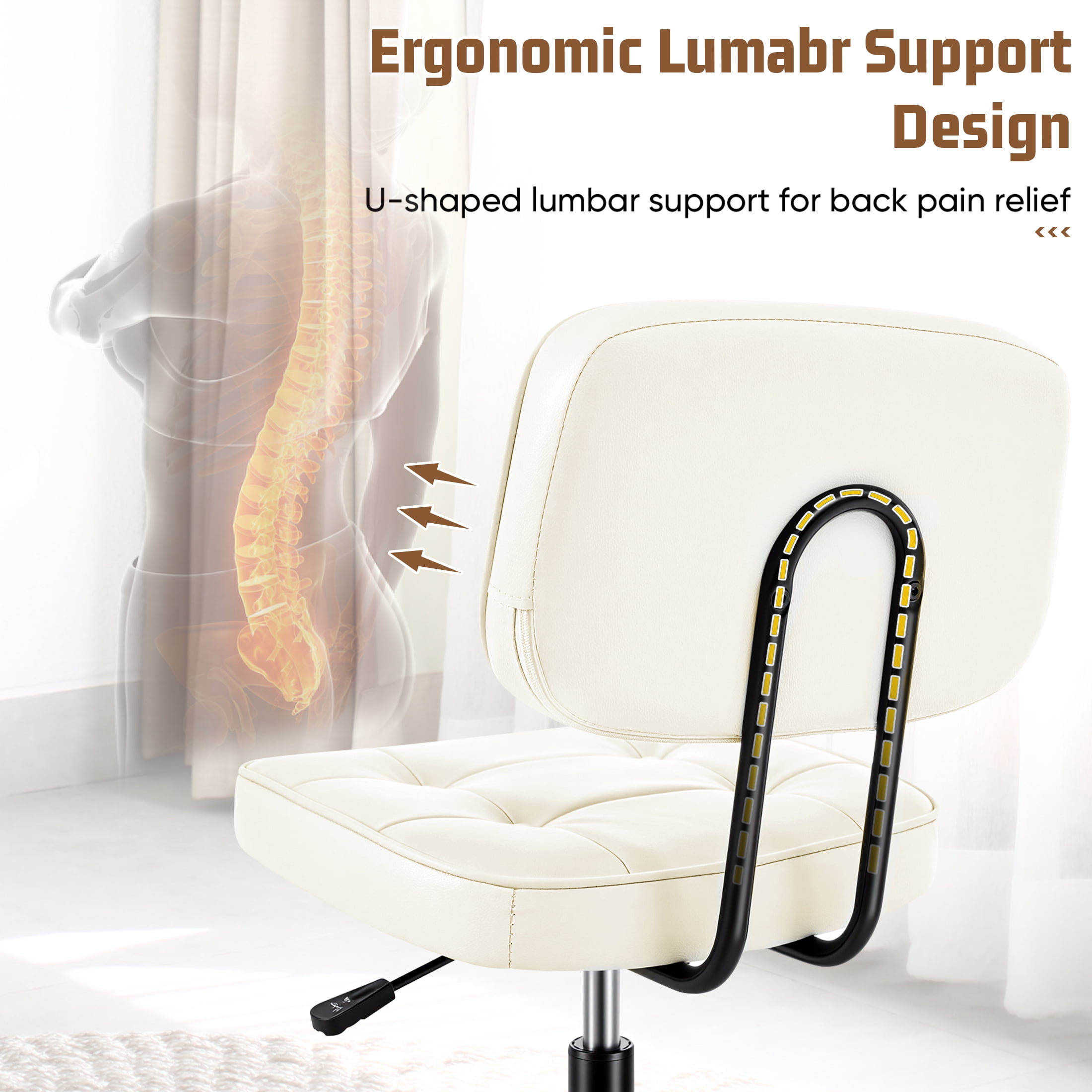 edx Height Adjustable Office Desk Chair, Low-Back Lumbar Support Rolling Work Swivel Task Chair with Wheels for Home Office Bedroom, Beige