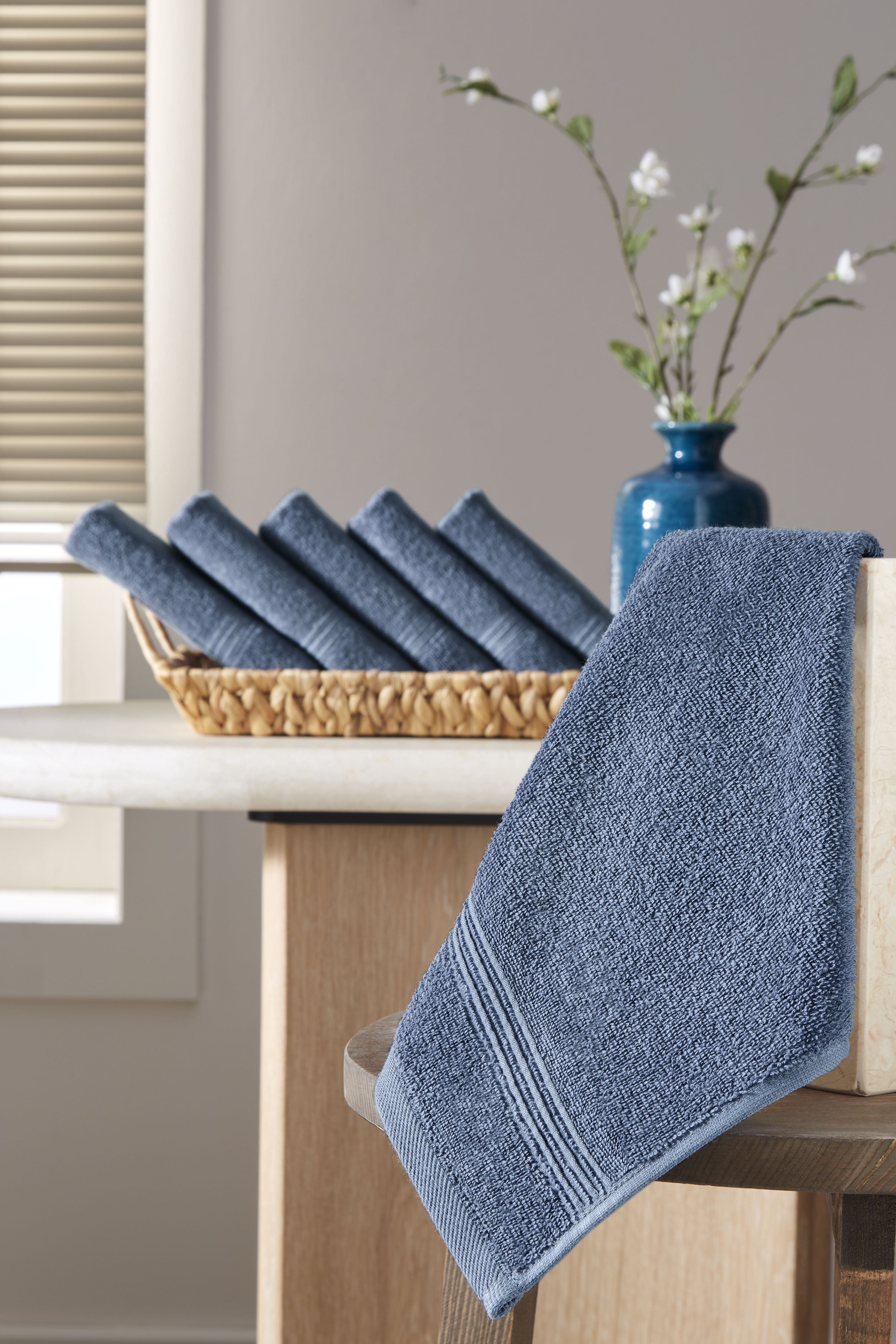 Ozdilek 6-Piece Washcloth Set, 13x13" 100% Turkish Cotton, Lightweight & Quick-Dry, Breathable Face Towels, Soft & Durable Wash Cloths for Daily Use, Gym, Travel, Ocean Blue