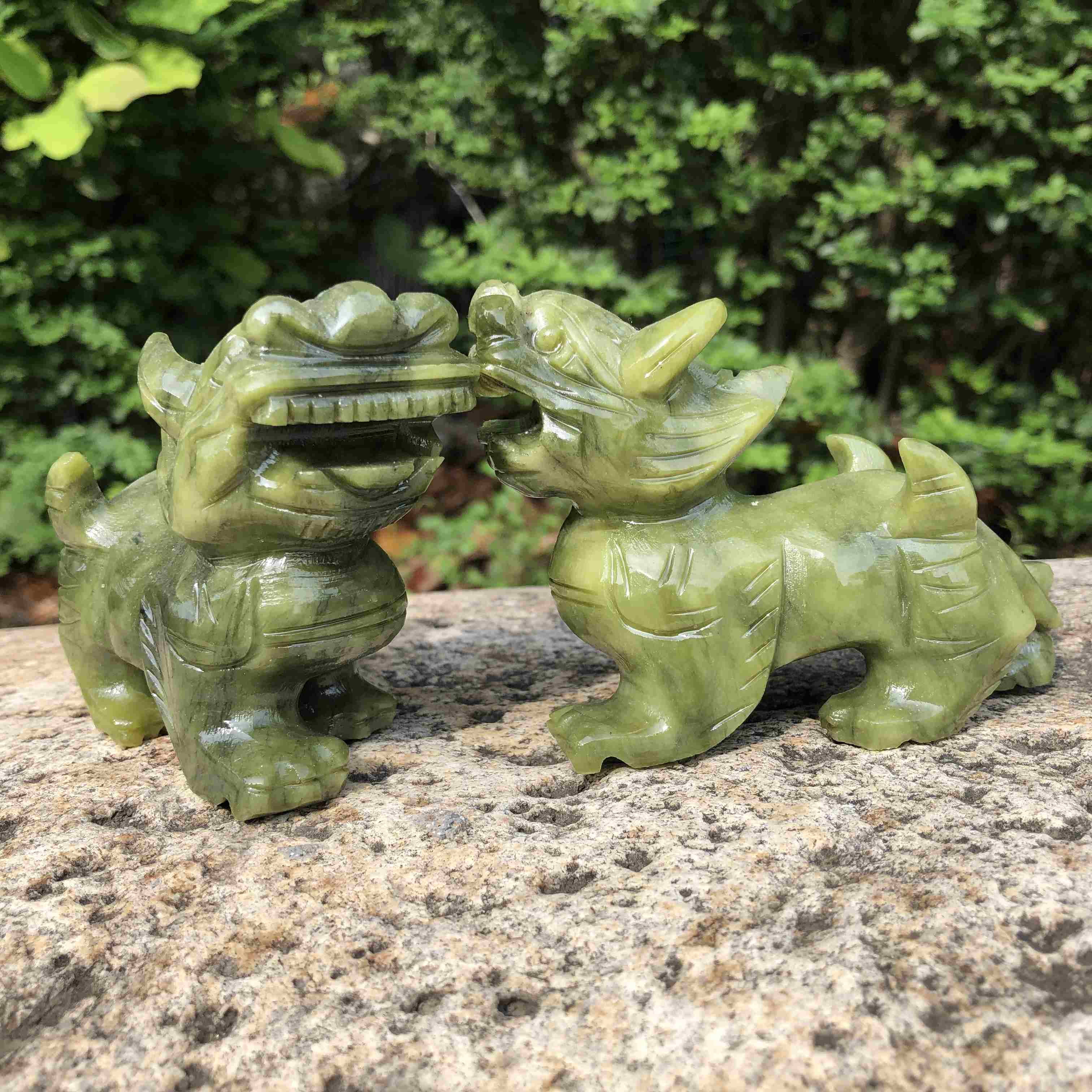 Pair Natural green  Jade Feng Shui Pi Yao/Pi Xiu statue for Wealth Good Luck Figurine, Collectible Qilin Stone brave troops Beast