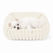 Exclusivo Mezcla Ribbed Plush Cuddler Dog Bed, 20"x16" Calming Pet Bed with Non-Slip Bottom for Small Dogs, Ivory