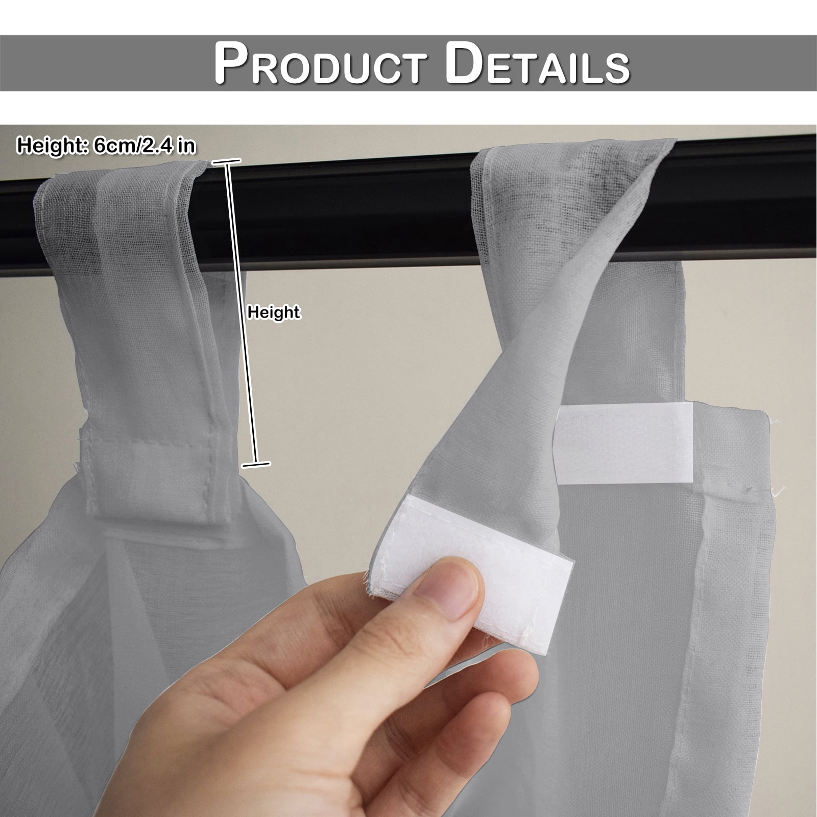 Lapalife Outdoor Sheer Curtains for Patio Waterproof, Sticky Tab Top Voile Sheer Drapes Indoor Outdoor Deck, 1 Panel, 52"x 84", Gray