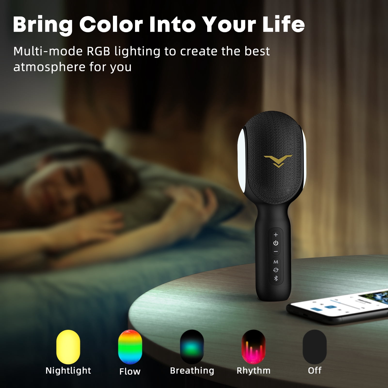 Stage SingFree Wireless Bluetooth Karaoke Microphone, 5-in-1 Portable Handheld Mic with Dynamic RGB Lights, Mini Karaoke Machine for Car Travel Party, Recording, Duet Singing, Gift for Kids Adults