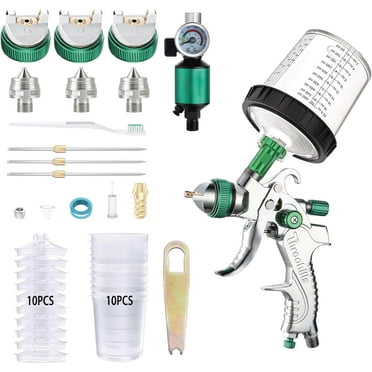 Throohills Professional HVLP Spray Gun, 1.4/1.7/2.0mm Nozzle HVLP High Atomization Flow Adjustable Pneumatic Gravity Spray Gun(Green)