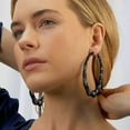 thumbnail image 2 of U7 Black Big Hoops Bamboo Earring 80mm Chunky Women's Earrings Stainless Steel Hoops Gift Christmas Jewelry, 2 of 7