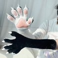 thumbnail image 4 of Byfri Black and White Plush Cat Claw Gloves, Cartoon Kitten Paw Full Finger Mittens for Themed Events, Black White One Size 40x15cm, 4 of 7