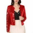 thumbnail image 3 of Womens Sequin Jacket Casual Long Sleeve Front Party Jacket Red XXL, 3 of 9