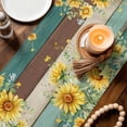 thumbnail image 3 of Sunflower Table Runner 72 Inches, Summer Eucalyptus Botanical Floral Teal Brown Wood Bed Runner Dresser Scarves Tabletop for Indoor Outdoor Parties/Ceremony/Banquet, 16" x 72", 3 of 9