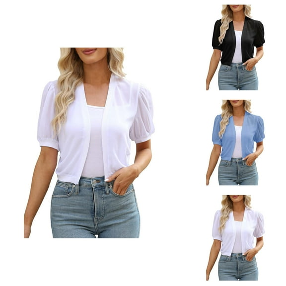 Women Puff Sleeve Bolero Open Front Summer Cropped Sheer Jackets Cardigan Cardigan Sweaters for Women
