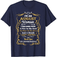 thumbnail image 2 of NETHOUSE Women's Birthday T-Shirt - August Woman with Fire in My Soul and a Mouth I Can't Control - Gold Frame Graphic Tee - Cotton Blend - Sizes S to 5XL, 2 of 4
