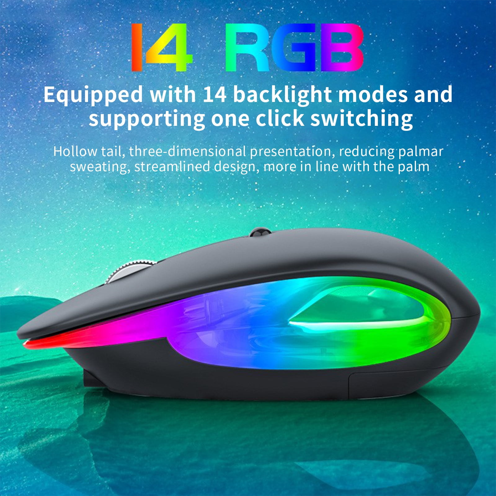 Wireless Bluetooth Mouse, 4000Hz 2.4G Mute Computer Mouse with 14 Backlight Modes, 2400DPI Adjustable, Rechargable Battery, for Notebook, PC, Laptop, Computer(Black)