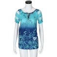 thumbnail image 2 of Uhndy Fashion Women Short Sleeve Gradient Color Shirt Summer Print Lace Hollow Bandage Blouse Casual Loose Tops Blue L, 2 of 6