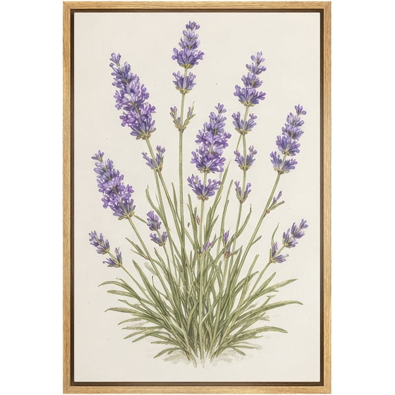 Framed Canvas Print Wall Art Lavender Blooms Vintage Floral Botanical Art for Living Room, Bedroom, Office - 16"x24" NATURAL