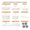 thumbnail image 3 of Juego De Bateria De Cocina Antiadherente Extraíble De 15 Pcs BLANCO, 3 of 5