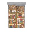 thumbnail image 2 of Cat Bedding Set with Sheet & Covers, Nerd Book Lover Kitty Sleeping over Bookshelf Library Academics Feline Boho Design, Printed Bedroom Decor 2 Shams, 4 Sizes, Multicolor, by Ambesonne, 2 of 3
