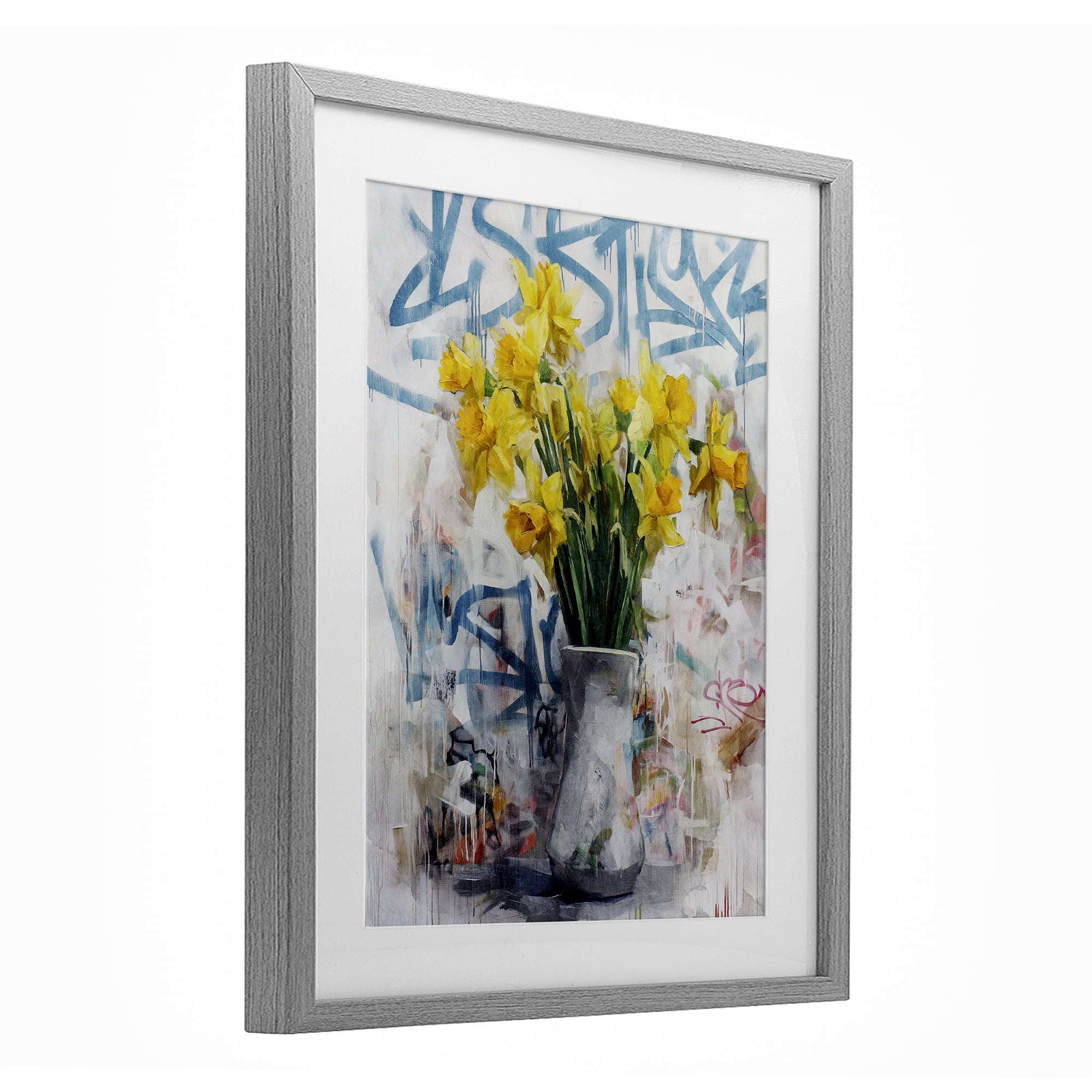 Stupell Industries Color Clash Daffodils & Graffiti Gray Framed Print Under Glass, design by Svetlana Aleynikova