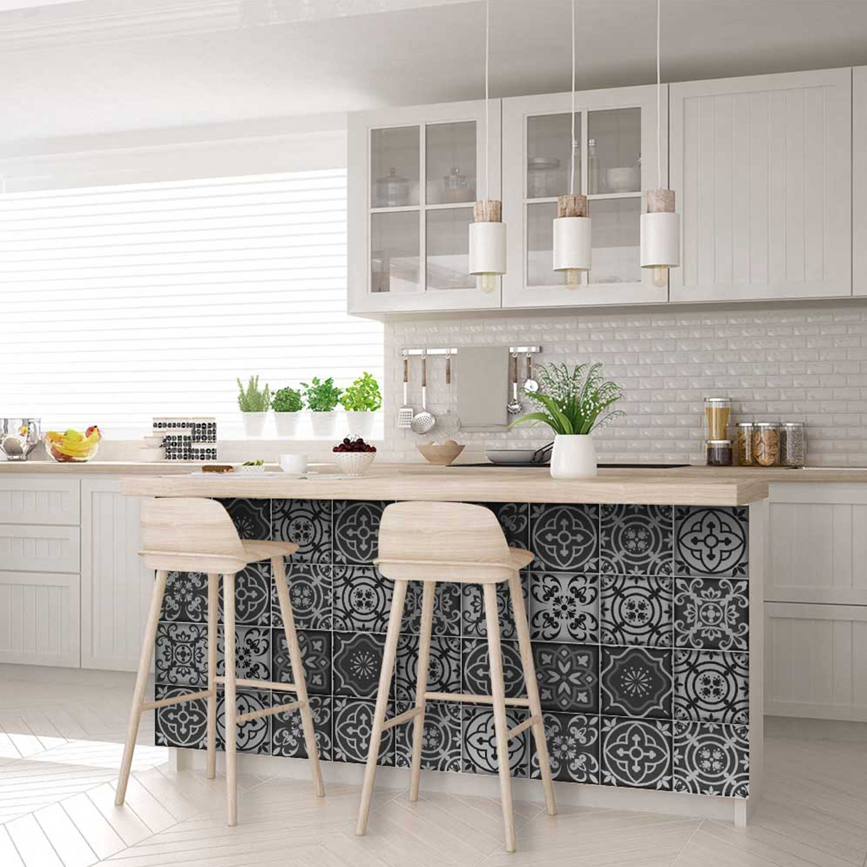 Mi Alma Vinyl Backsplash Decor - Black White Floral Peel & Stick Tiles 6x6