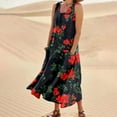 thumbnail image 2 of CHOK Robes d'Été Décontractées Femmes Coton Lin à Fleurs Robe Maxi Femme Sans Manches Débardeur Longue Fluide Robe Bohème Robes d'Été Fluides pour Adolescentes avec Poches Gris Foncé 3TG, 2 of 9