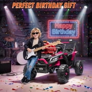 Joyracer 4WD 24 Volt Ride on Toys, Power Truck Wheels with 2 Seaters, Holiday Gift with Remote, LED Light, Bluetooth, Pink