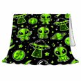 thumbnail image 2 of Cute Green Alien Flying Saucer Space Whimsical, Playful Celestial Art Scene, Warm Flannel Blanket for Living Room and Bedroom, Celestial Art Lovers Housewarming Gift, Playful Home Decor, 2 of 9