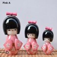 thumbnail image 3 of Muñecas de madera para niñas Kokeshi hechas a mano, lindas, orientales, japonesas, rojo oscuro, rosa, 14cm, 11cm, 8cm, nuevas, 3 piezas, 3 of 4