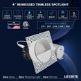 thumbnail image 7 of LUXRITE 4" LED Trimless Spotlight with Wall Washer Trim 25W, 2000LM, 5CCT, 38, Dimmable, IC Rated, ETL, White 4 Pack, 7 of 7