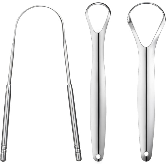 6PCS Stainless Steel Tongue Scraper Set, Heavy Duty Metal Tongue Cleaner for Adults, Effective Bad Breath Remover, Travel and Home Use