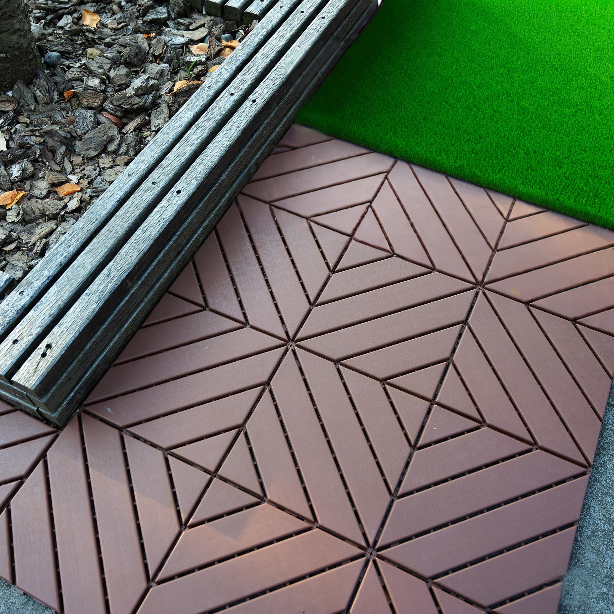 Alvantor 44 Pack Interlocking Deck Tiles, 12"x12"Plastic Waterproof Flooring Tiles for Outdoor & Indoor, Brown
