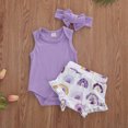 thumbnail image 2 of ITFABS Newborn Baby Girls Summer Suit, Romper+Ruffled Shorts+Solid Bow Headband, 2 of 7