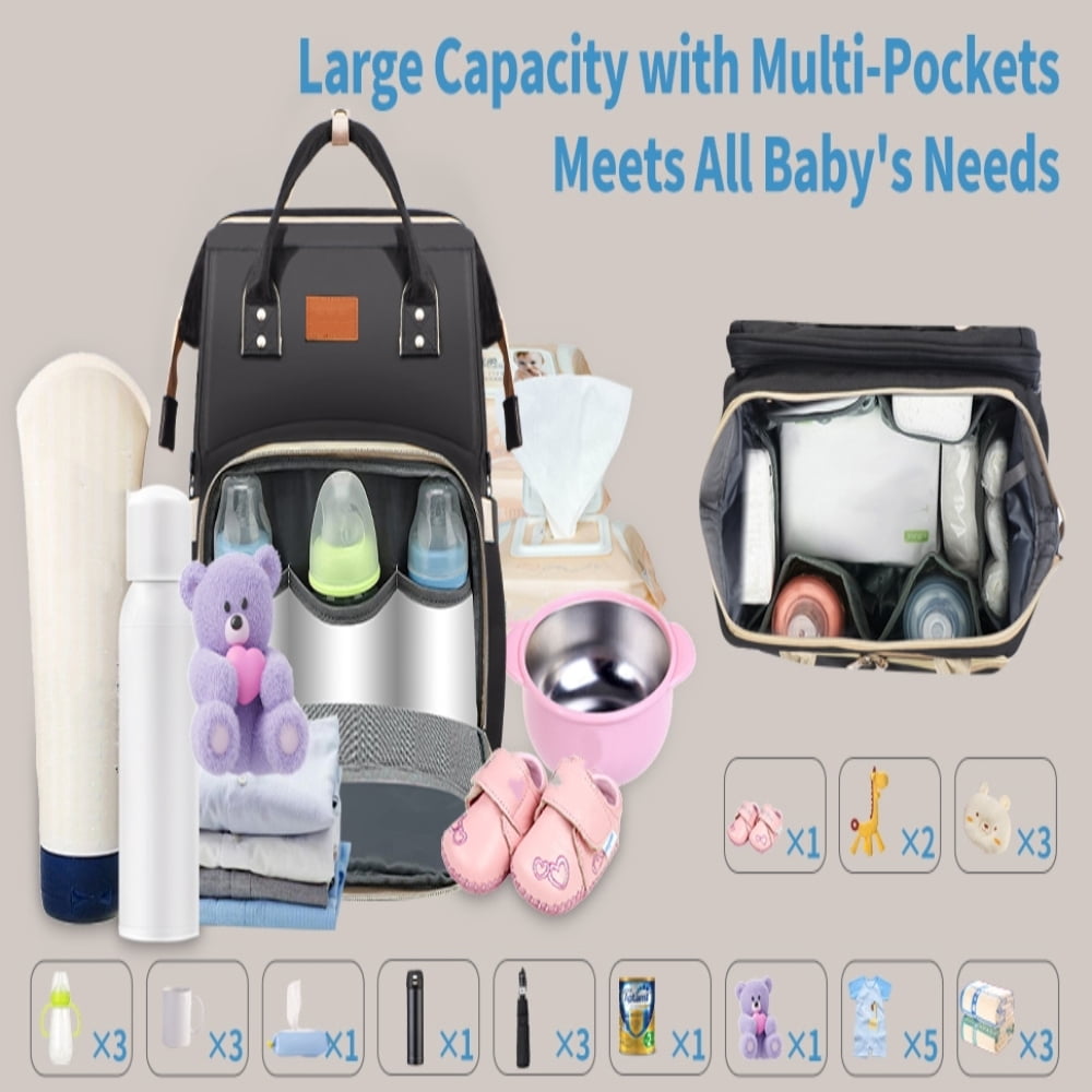 Waterproof Diaper Bag Backpack with Changing Station - USB Charging Port, Stroller Straps - for Boys and Girls - Threemushroom