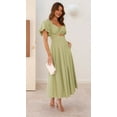thumbnail image 6 of Women'S Summer Boho Maxi Dress V-Neck Cute Bubble Short Sleeve A-Line Long Dress with Pocket Green XL, 6 of 10