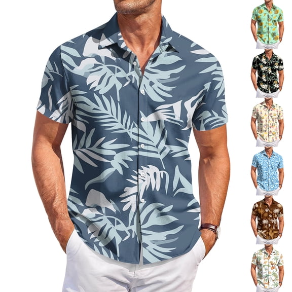 HAJWOH Hawaiian Shirt for Men Casual Button Down Short Sleeve Summer Beach Shirts Loose Fit Floral Print Tropical Tops