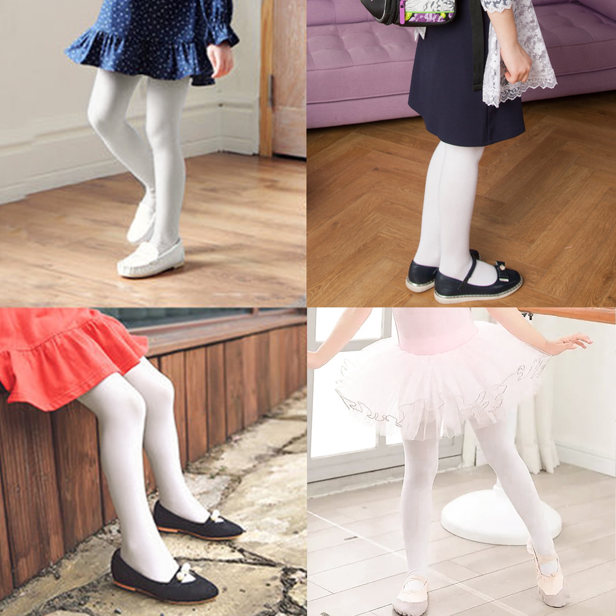 Lusofie Girls White Tights, Ultra Soft Ballet Tights Footed Dance Tights  Elastic White Tights Legging Stockings for Girls Toddler Kids