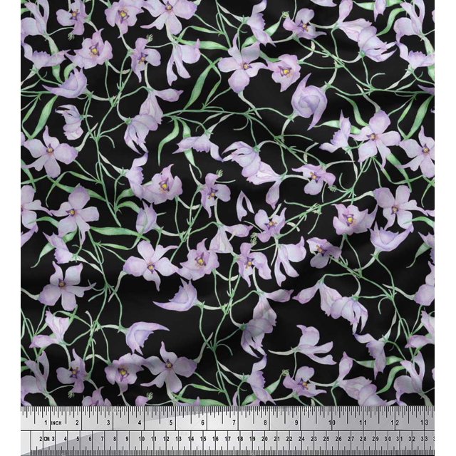 Soimoi Polyester Crepe Fabric Leaves & Wild Flower Floral Decor Fabric Printed Yard 52 Inch Wide