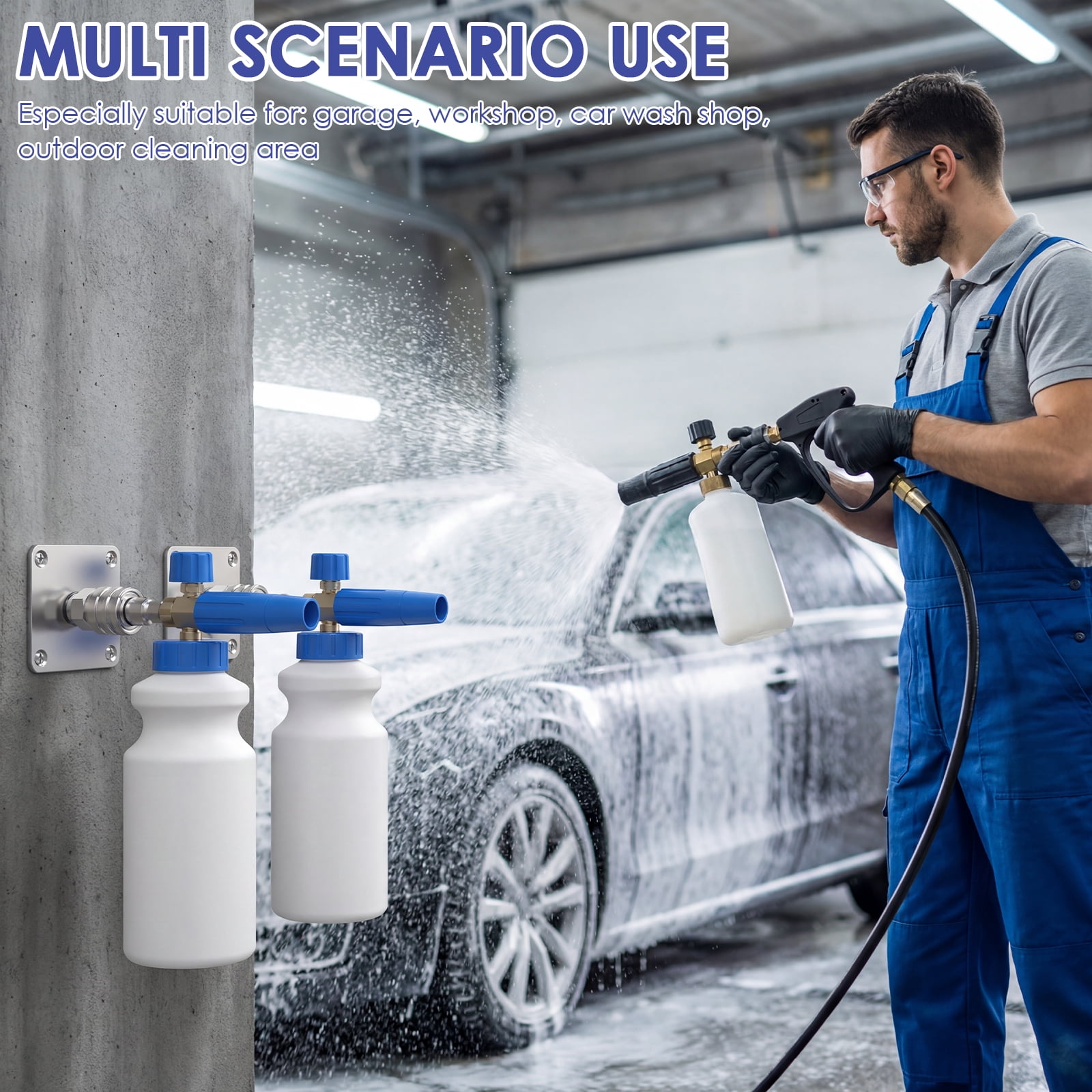 8 Pcs Pressure Washer Foam Cannon Holder 1/4 Inch Quick Connect Stainless Steel Pressure Washer Accessory Wall Bracket with Screw and Adhesive for Garage Workshop