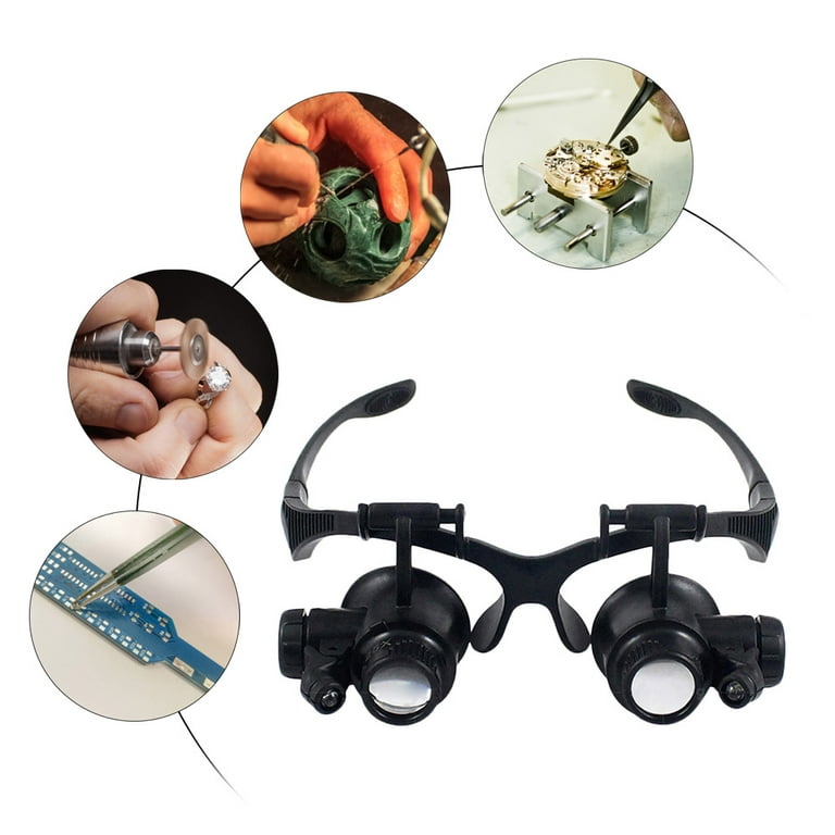 Magnifying Glasses 10X 15X 20X 25X Double Eye Glasses Loupe Head Wearing Magnifying  Glasses Headset With LED Light For Watch Repair Jewelery 230719 From Yao07,  $22.36