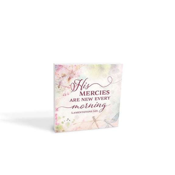 Mercies New Morning Cream Floral Blur 10 x 10 Wood Tabletop Sign Plaque